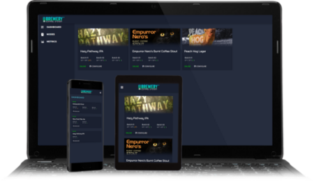 brewery control system dashboard on laptop, cellphone, and tablet