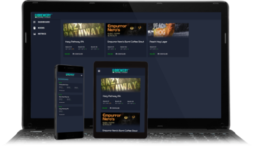 brewery control system dashboard on laptop, cellphone, and tablet